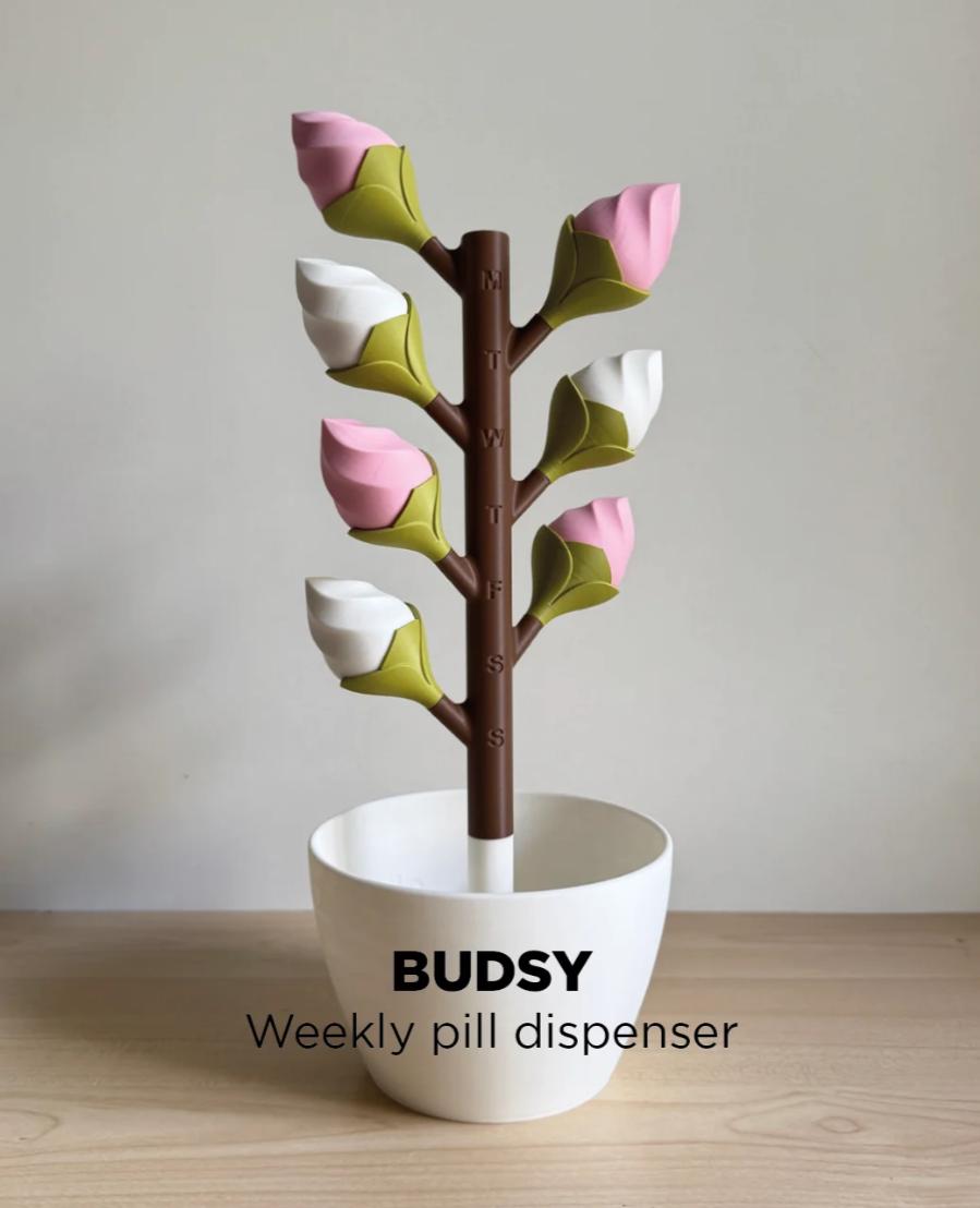 Large AM PM Budsy Flower Pill Organizer | 3D Printed Weekly Medication Box | Magnetic Bloom Flowers
